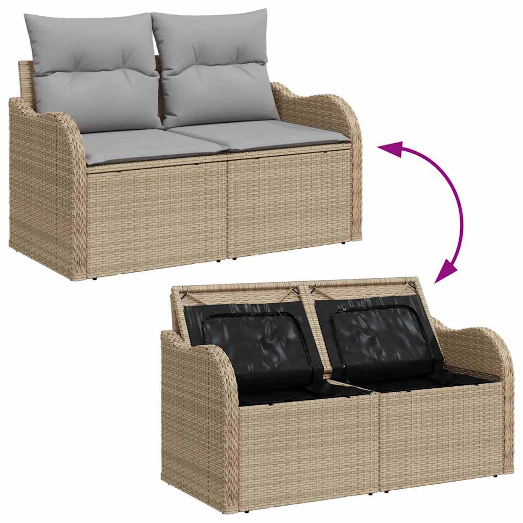 Gartensofa mit Kissen Beige 121 x 62 x 69cm Poly-Rattan